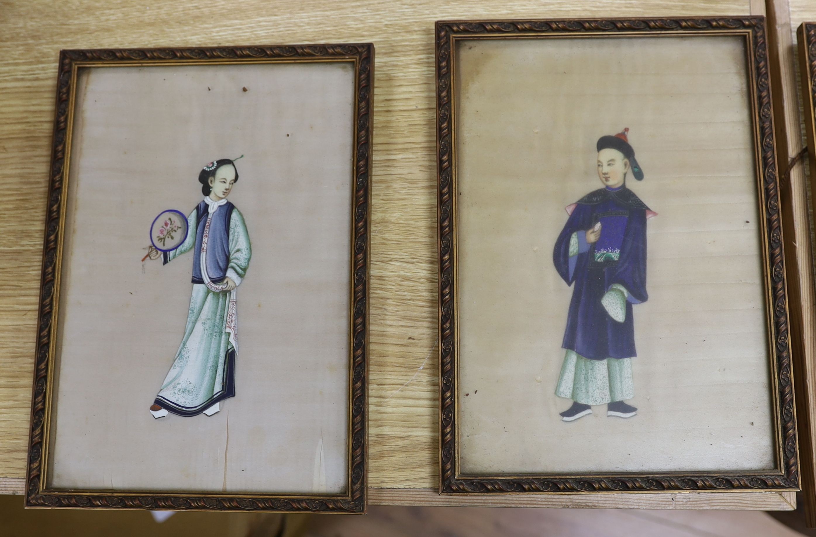 Late 19th century Chinese School, seven gouaches pith paper, Studies of Qing court dignitaries, 24 x 16cm